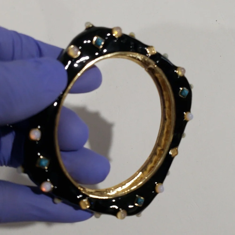 Gold tone Black Enamel Colorful Dainty Bangle Bracelet - Women's Fashion Jewelry